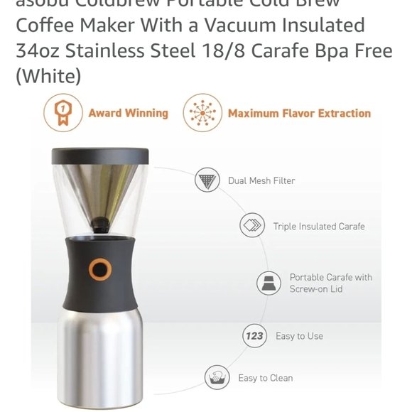 Asobu Cold Brew Coffee Maker white, New In box - Picture 14 of 15